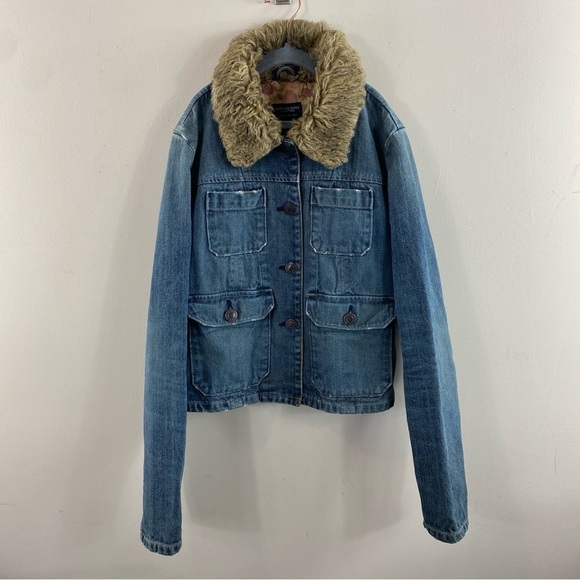 American Eagle‎ Outfitters Women's Penny Lane Jean Jacket Faux Fur Collar Sz XS - Picture 2 of 11